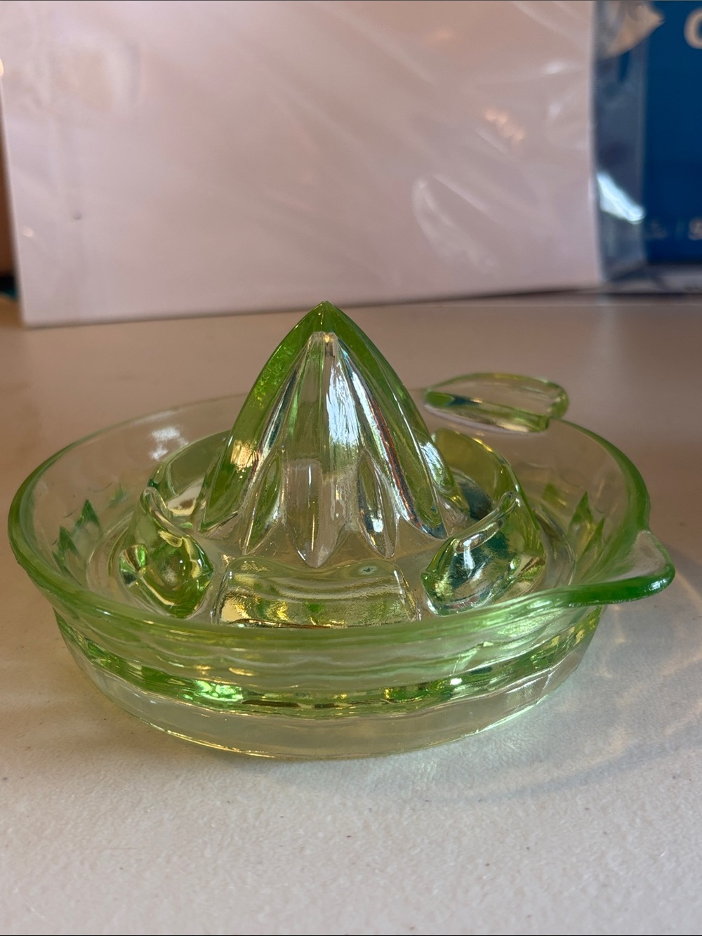 Vaseline Glass Juicer Reamer - Lime Green